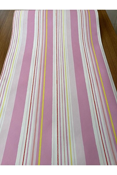 BAŞYAPI DİZAYN Pembe Çizgili Çocuk-bebek Odası Ithal Duvar Kağıdı (5m²)