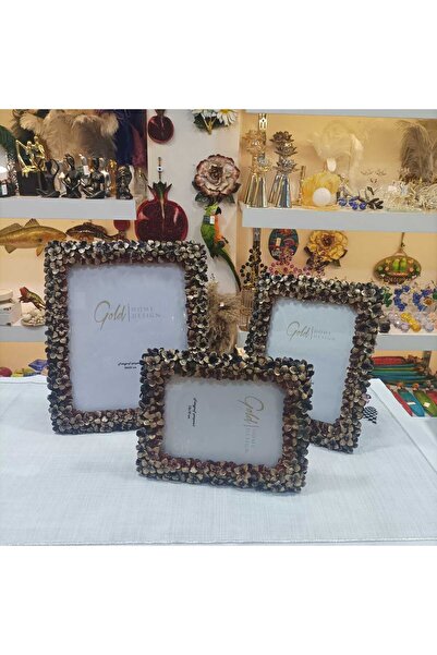 Gold home design 3'LÜ SET PAPATYA DESENLİ FOTOĞRAF ÇERÇEVESİ