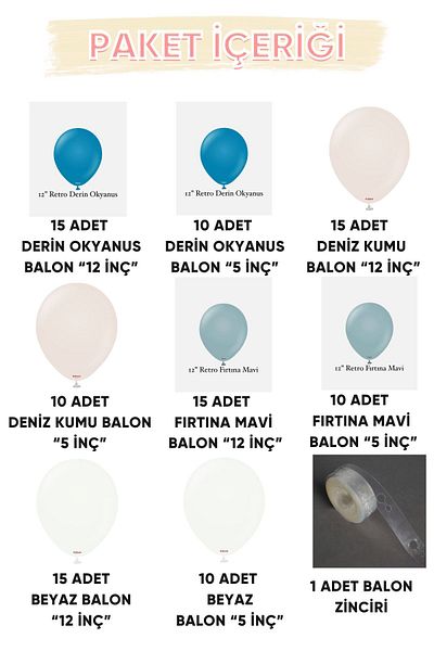 Gold Center My Party Set^^ Deep Ocean* Storm Blue* Sea Sand* White 100 Balloon Set