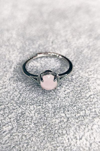 NehirTaş Certified Steel Plated Non Darkening Adjustable Original Pink Quartz Stone Natural Stone Ring