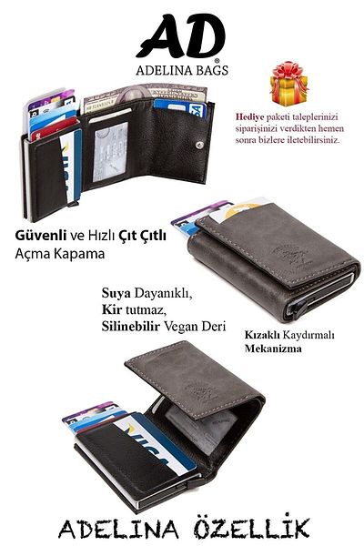 Newish Adelina Unisex Grey Crazy Leather Mechanism Automatic Slide Cardholder Wallet