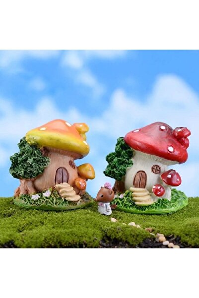 Himi Pasta Süsleri 2-Piece Mushroom House Model Toothpick Cupcake Cake Decora...