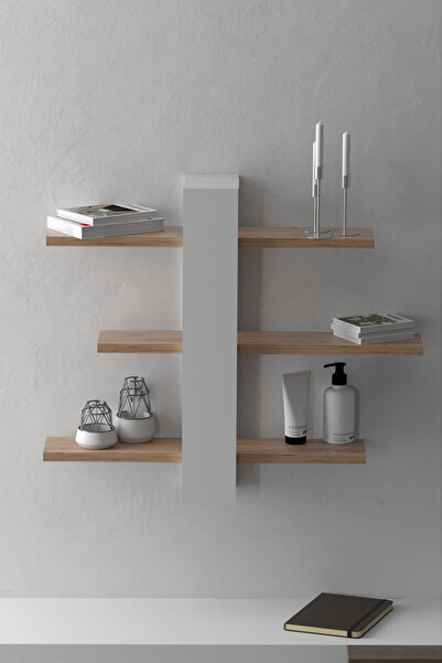 GOLDFALEZ Duvar Rafı 3 Raflı Dekoratif Beta  Ceviz  Beyaz