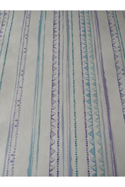 BAŞYAPI DİZAYN Beyaz Zemin Üzeri Mor-mavi-turkuaz Çizgili Ithal Duvar Kağıdı (5m²)