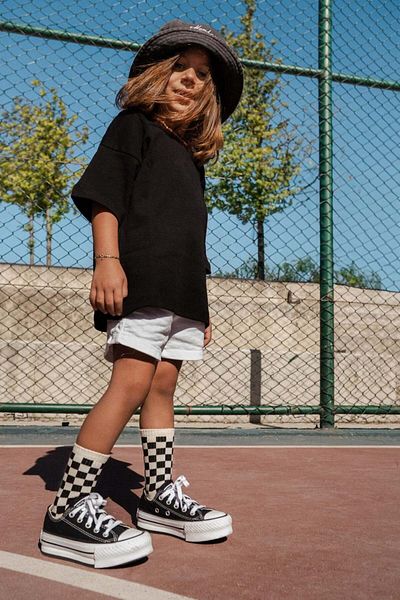 BABYBEK Tricou negru unisex pentru copii Premium Oversize