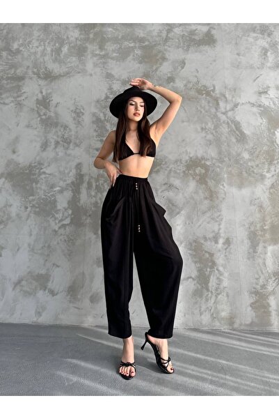 EsSo butik Siyah Cepli Kusakli Salvar Pantolon