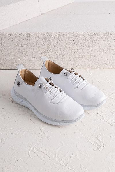 Getcho Pantofi casual albi din piele naturală Leroy pentru femei – talpă ușoară, șireturi, design confortabil