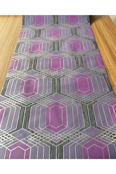 BAŞYAPI DİZAYN Mor-gri Geometrik Desenli Ithal Vinly Duvar Kağıdı (5m²)
