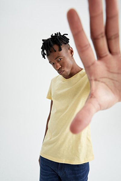 DeFacto Slim Fit V-Neck Basic Short Sleeve 100% Cotton T-Shirt