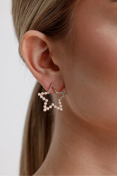 KAMPANİX New Season Stylish Zircon Stone - Star Model Non-Tarnish Billed Women's Earrings