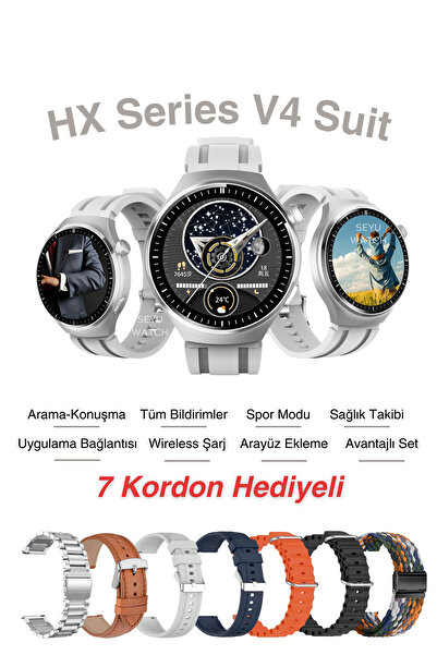 SEYUWATCH HX Watch 4 Pro Uyumlu Suit Akıllı Saat 7 Kordon Hediyeli Tüm Telefonlara Uyumlu Smartwatch