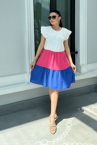 giyimmasalı Rochie colorată din muselină largi - ALBASTRĂ