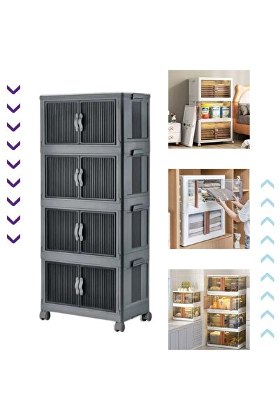 E-LİFE HOME 4'lü Portatif Organizer Tekerlekli Saklama Kutusu Çok Amaçlı Mıkn...
