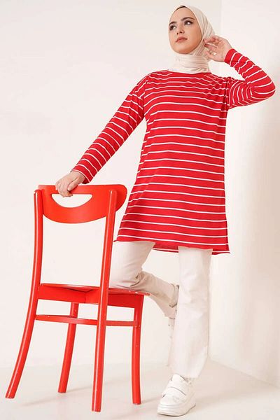 Smymoda Women's Black Suprem Summer Thin Side Striped Tunic