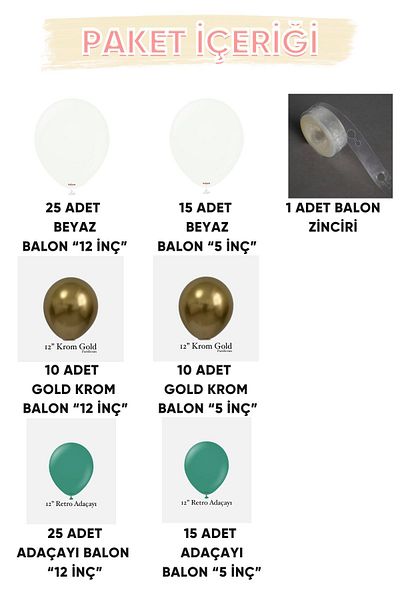 Parti Setim My Party Set^^ Sage * Gold Chrome * White 100 Balloon Set
