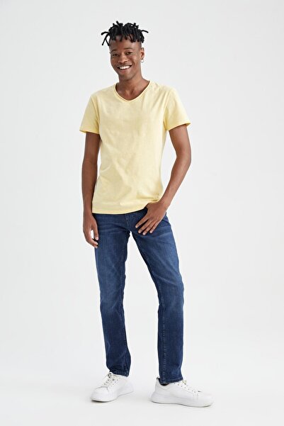 DeFacto Slim Fit V-Neck Basic Short Sleeve 100% Cotton T-Shirt