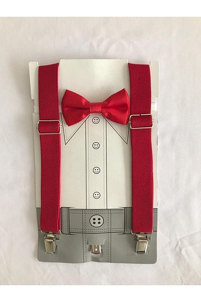 ares kids Red Color Bow Tie Suspender Set Suitable for Ages 1-9