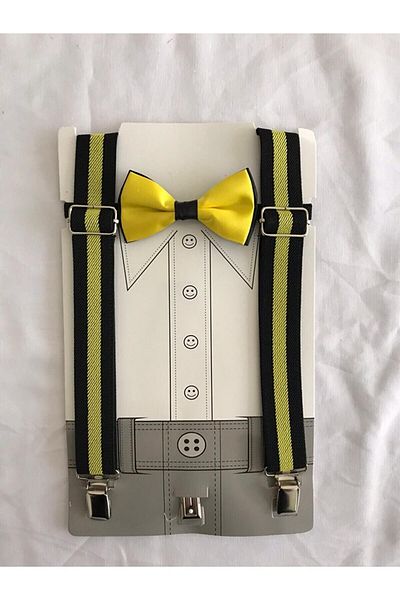 ares kids Yellow-Black Color Bow Tie Suspender Suit Suitable for Ages 1-9