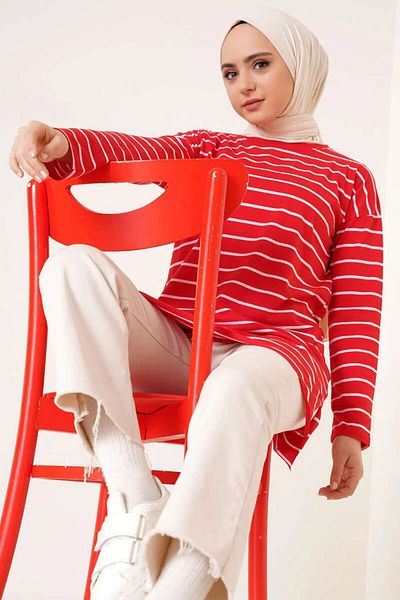Smymoda Women's Black Suprem Summer Thin Side Striped Tunic