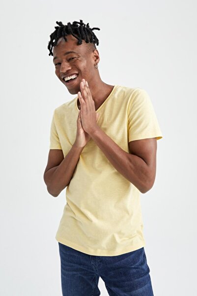 DeFacto Slim Fit V-Neck Basic Short Sleeve 100% Cotton T-Shirt