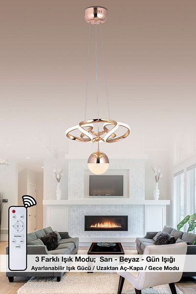 HİRALUCE Darius 3 - Luxury LED Crystal Stone Chandelier with Color and Dimmer, Yellow, White and Daylight