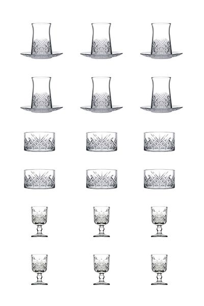 Paşabahçe Timeless Saddlebag Model 24 Piece Set (TEA CUP, TEA PLATE, COOKIES, FOOT WATER/LIQUOR GLASS)