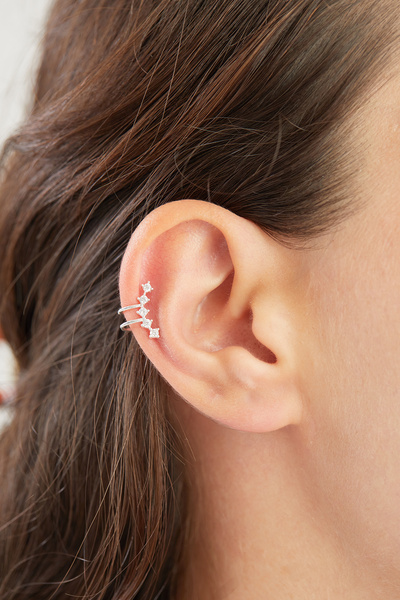 Elika Silver 925 Ayar Gümüş Zirkon Taşlı Kıkırdak Küpe