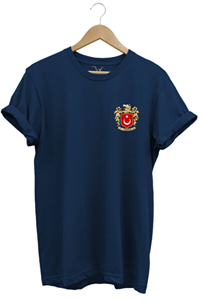 WİDİ Gray Wolf Symbol Turkey and Turkish Flag Wolf Printed Regular Fit 100% Cotton Navy Blue T-Shirt