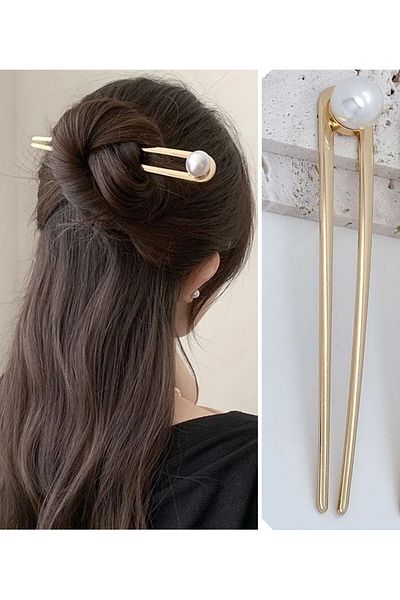 GÜLPEŞE Χρυσό μεταλλικό κούμπωμα σουβλάκι U Model Pearl