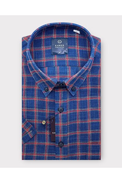 KAMER ERKEK REGULAR FIT KISA KOL %100 PAMUK  EKOSE LACİVERT GÖMLEK 9438LR