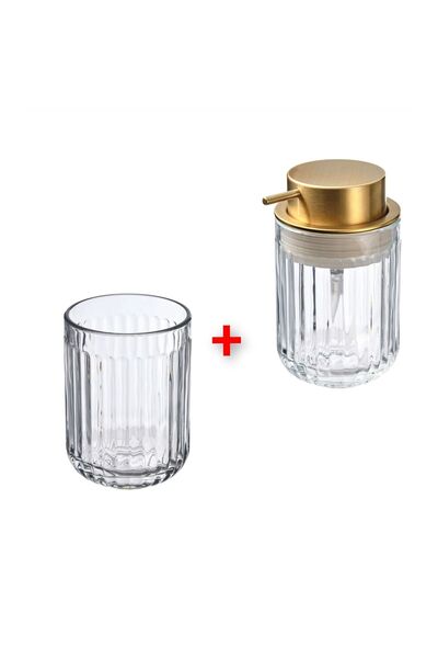 IKEA Set de baie 2 bucăți Dozator de săpun lichid Suport pentru perie de sticlă Recipient transparent pentru săpun