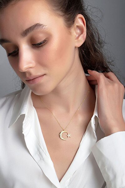 Else Silver Kadın Altın 925 Ayar Gümüş Ay Yıldız Kolye