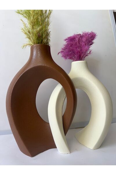 HEYKELCAN Σετ 2 διακοσμητικών βάζων Lover με κρέμα καφέ γάλακτος