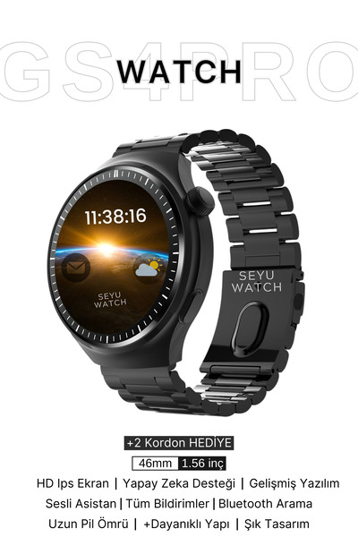 SEYUWATCH Watch Gs 4 Pro Akıllı Saat Iphone Ve Android Telefonlara Uyumlu Nfc&arama Siyah Smartwatch