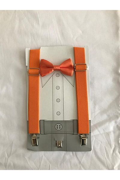ares kids Orange Color Bow Tie Suspender Set Suitable for Ages 1-9