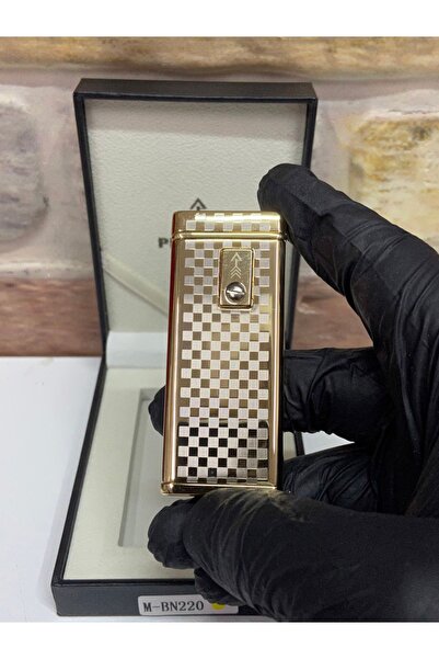 PROMISE Marka Sarı Gold Renk Pilli Model Kare Kare Desenli Çakmak