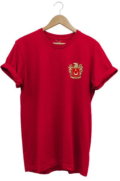 WİDİ Gray Wolf Symbol Turkey and Turkish Flag Wolf Printed Regular Fit 100% Cotton Red T-Shirt