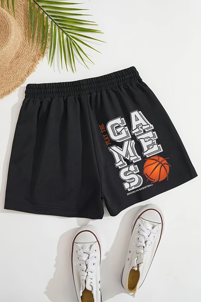 MYADA كرة بيسبول مطبوعة من Just Play - شورت قطني للأطفال بخصر مطاطي