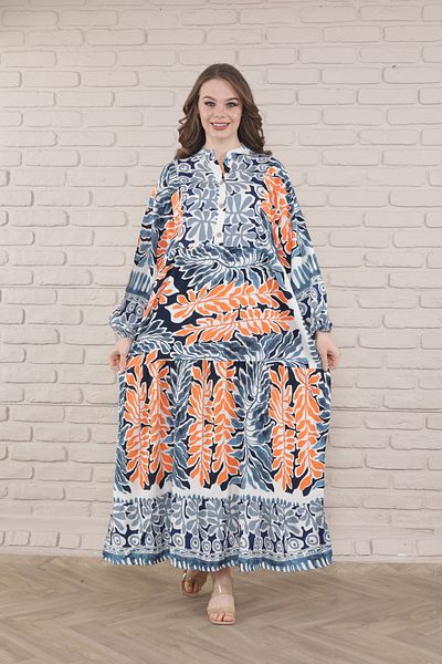 mervemoda Γυναικείο φόρεμα Plus Size - Μπροστινό με κουμπιά και ύφανση