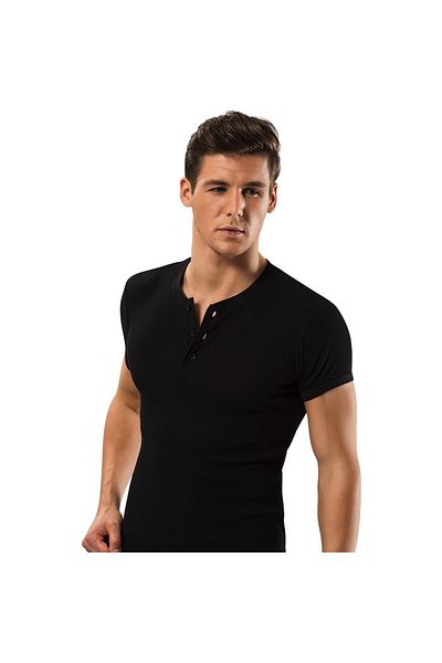 Şahin 3 Men's T-Shirts - Camisole Striped, Short Sleeve, Buttoned Collar, 96% Cotton, 4% Lycra