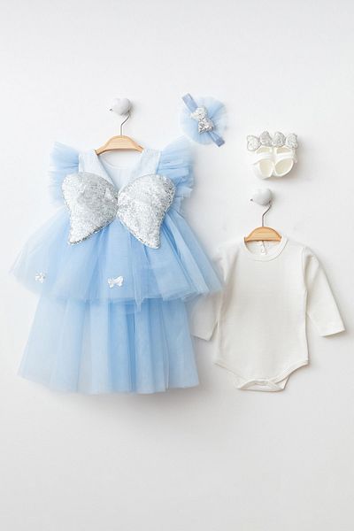 Harry&Millie 6 Month Baby Girl Dress with Sequin Tulle and Angel Wings - Wedding Evening Dress
