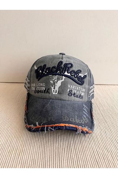 CosmoOutlet Unisex Navy Blue Rebel Hat - Embroidered and Washed, Adjustable on the Back