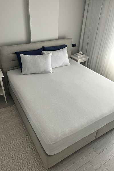 NANOSOFT ملاءة مطاطية رمادية مزدوجة وغطاء وسادة - 160x200 سم