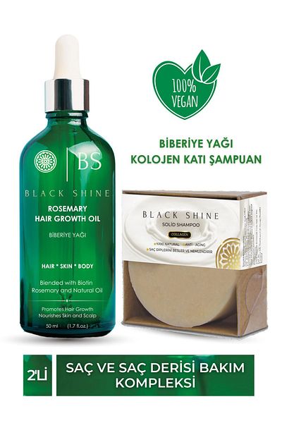Black Shine BS Rosemary Oil and Collagen Solid Shampoo - for Hair Loss and Damaged Hair