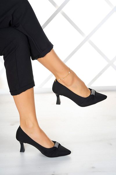 Erkan Saçmacı Wendy Black Crepe - Pantofi cu design în piatră