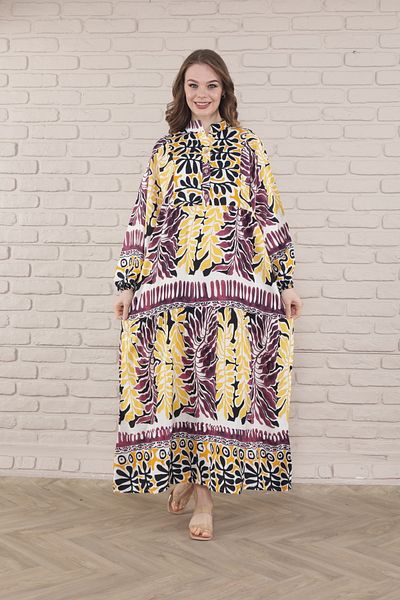 mervemoda Γυναικείο φόρεμα Plus Size - Μπροστινό με κουμπιά και ύφανση