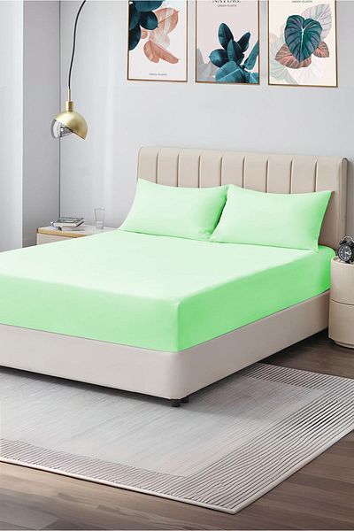 CASPARA Green Elastic Double Sheet Set - 160x200, 2 Pillowcases