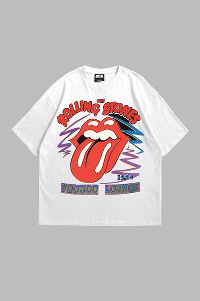 Sekizbiraltı Rolling Stone Voodoo Lounge Printed Unisex Oversize Λευκό Tshirt - 24/1