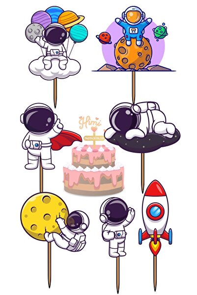 Himi Pasta Süsleri Astronot Uzay Doğum Günü Kız Erkek Çocuk Maket Pasta Kürda...