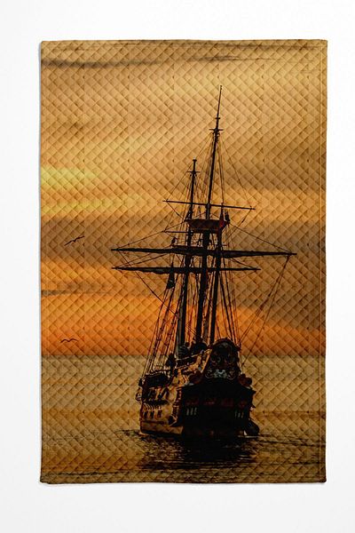 Else Dekor Ship Patterned Printed Bedspread - Single and Padded Pique Set
